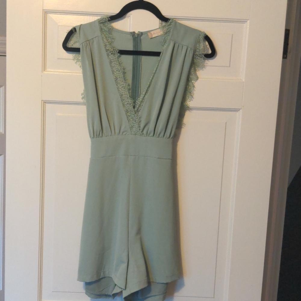 Altar'd State Mint Green romper with lace detail